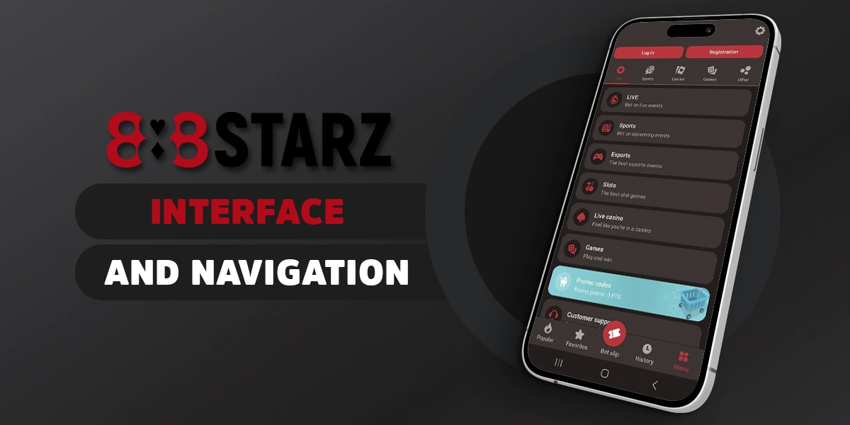 Interface design and navigation inside the 888starz application