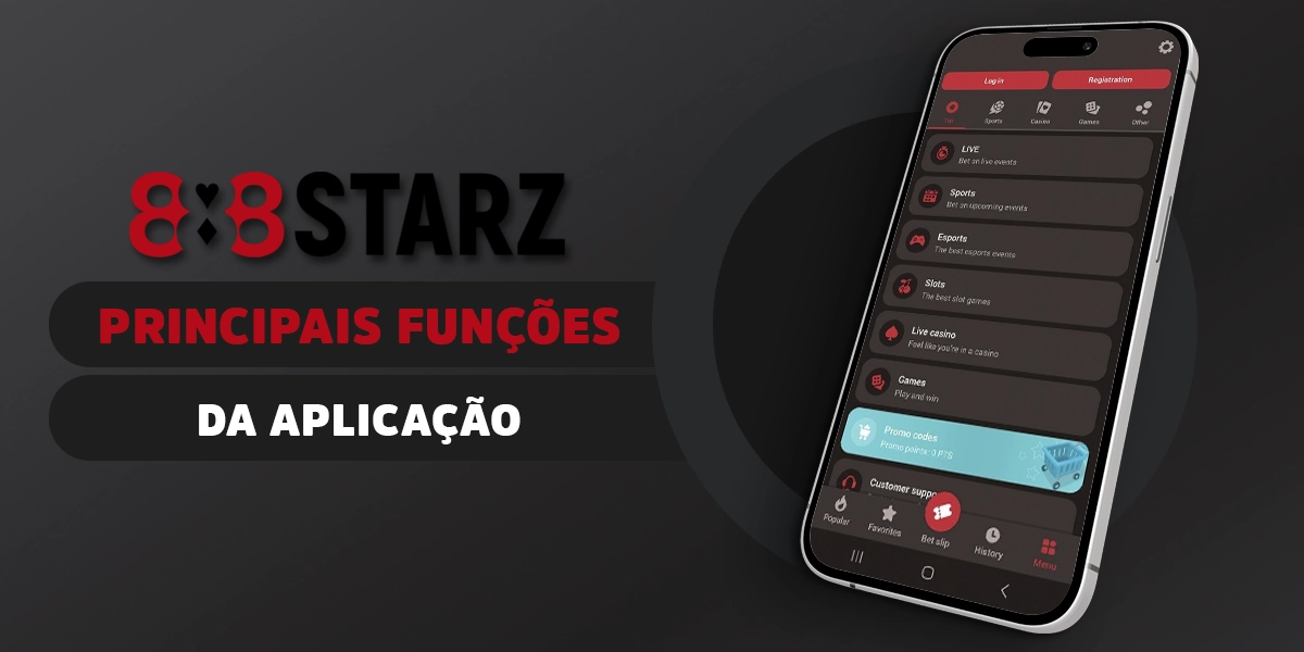 Principais funções disponíveis na aplicação móvel 888starz